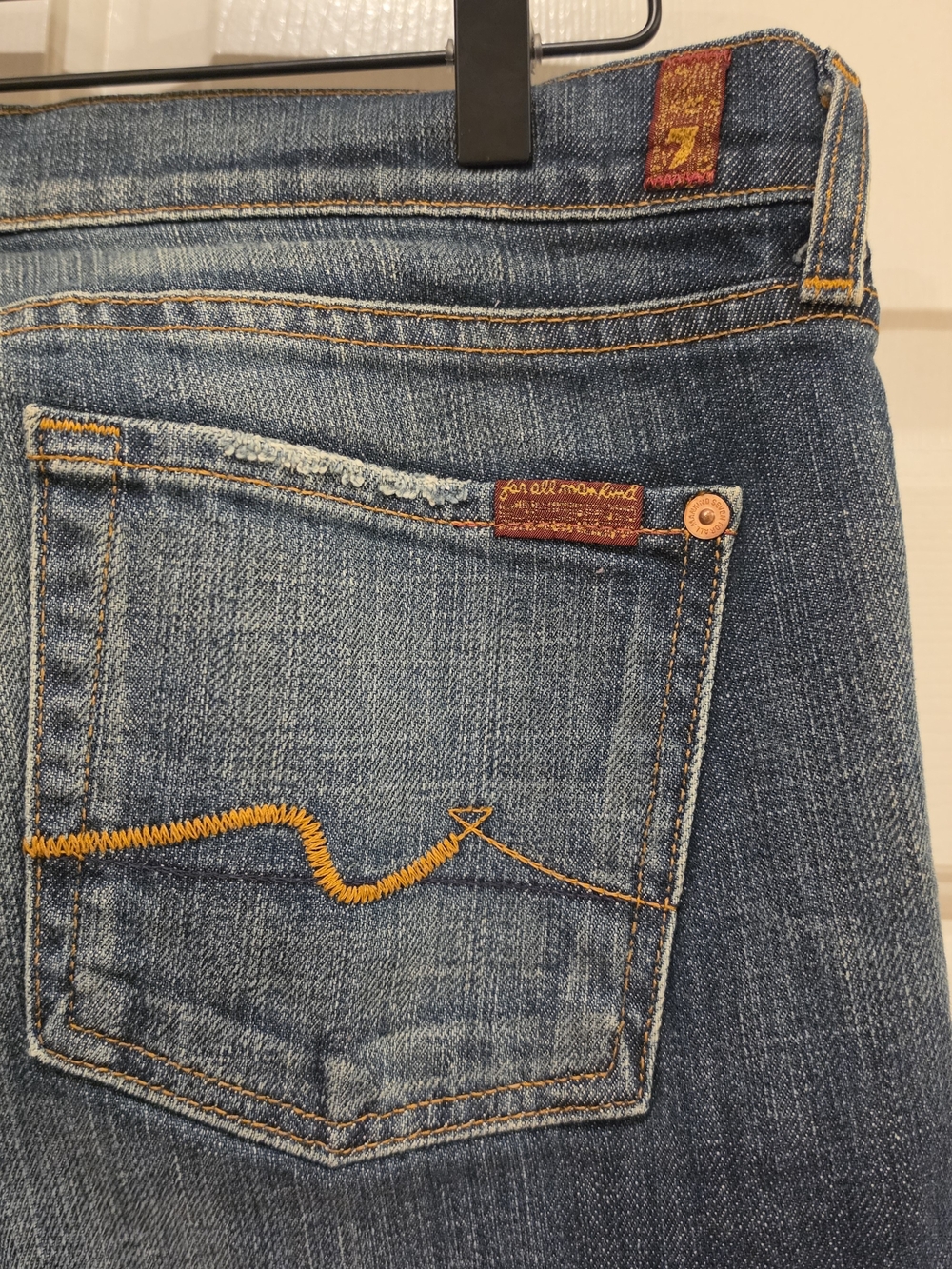 7 For All Mankind Blue Denim Jeans with Orange Stitching